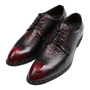 男士鳄鱼纹男鞋尖头商务正装皮鞋内增高6cm婚英伦复古个性潮2024