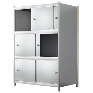 不锈钢柜子储物柜带门厨房收纳货架置物架落地多层有门阳台防晒柜