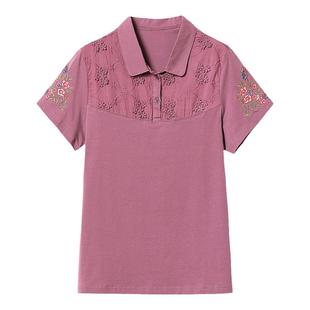 妈妈装2025夏装新款纯棉短袖t恤女中老年半袖polo衫洋气翻领上衣