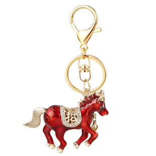 中国风创意镶钻招财双面小马汽车钥匙扣女可爱包包挂件精致钥匙链