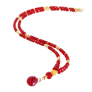 若华珠宝曼殊=满天星红宝石项链女18K金流苏吊坠彩宝锁骨链颈饰