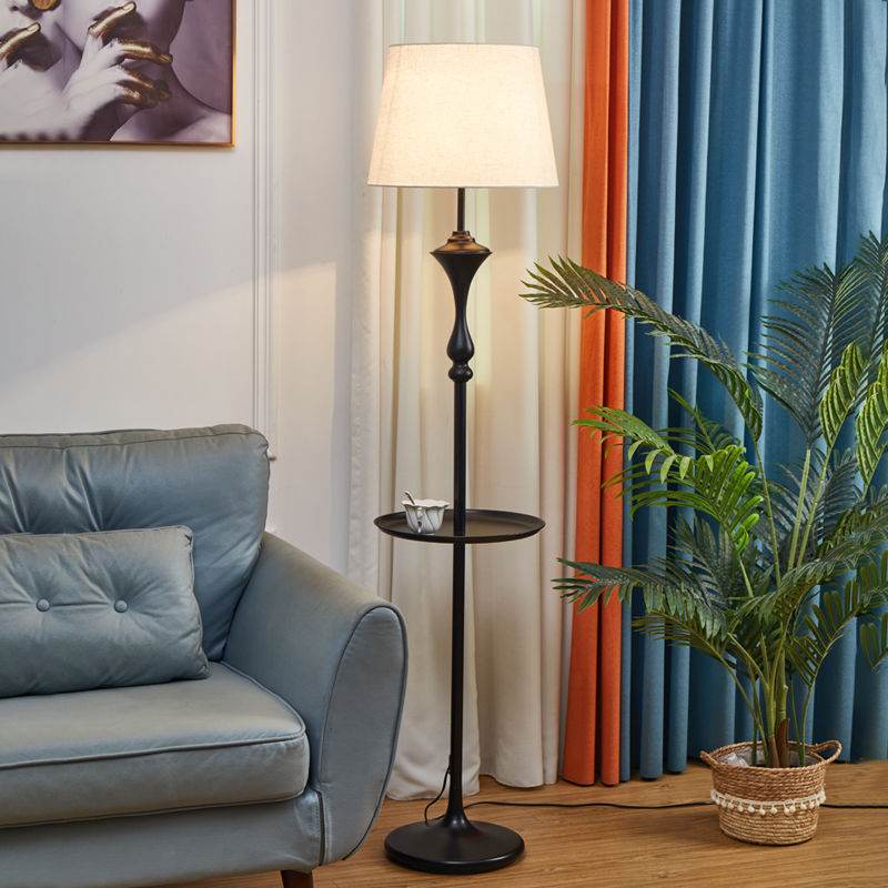 美式轻奢铁艺带托盘落地灯客厅书房卧室落地台灯茶几布艺立式地灯