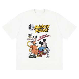 Talktokey(TTO) 水管米奇 美式卡通 重磅白色纯棉宽松短袖T恤男女