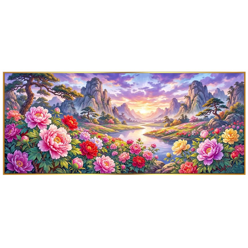 5d锦绣山河钻石画客厅花开富贵牡丹满粘贴点砖十字绣新款山水大气