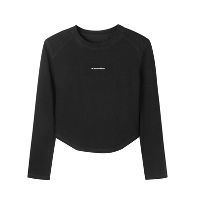 U/TI黑色小众垫肩打底T恤女装 百搭修身短款长袖尤缇2023冬季新款