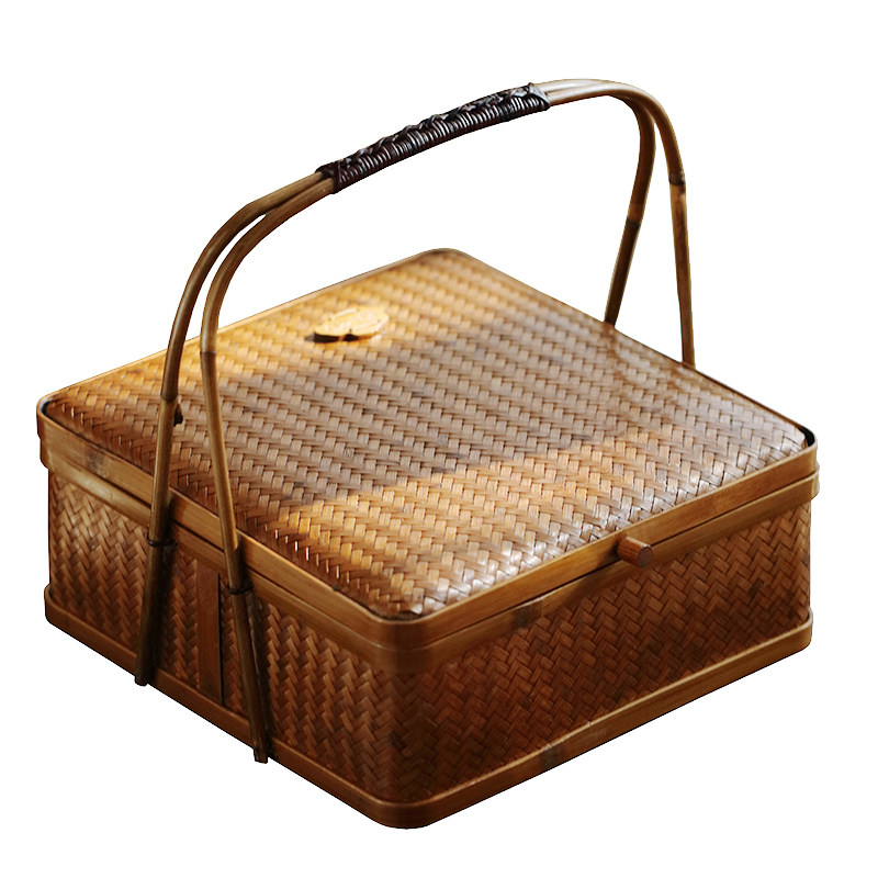 竹编仿古月饼礼盒篮子茶具