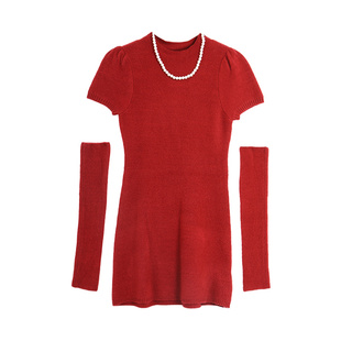 西町村屋复古风连衣裙女装秋冬新款氛围感袖套针织长裙AD8502026