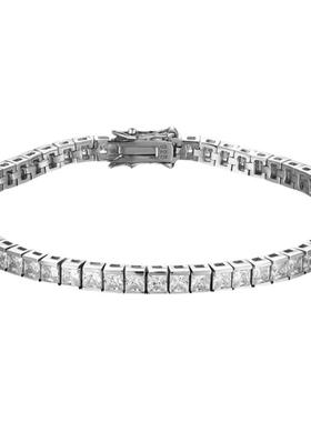 ICE BLING S925纯银3MM公主方锆石满钻网球手链女BLINGBLING饰品