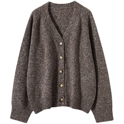 羊范羊毛单排扣V领花纱针织衫