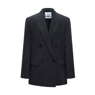 LILY2026春新款格雷系宽肩气质休闲通勤高级感灰色西装外套女西服