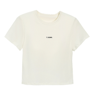 Turn Signal潮牌短款修身短袖T恤女夏2026新款露脐内搭正肩上衣