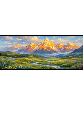 日照金山聚宝盆客厅装饰画治愈山水风景福鹿沙发背景墙挂画欧式风