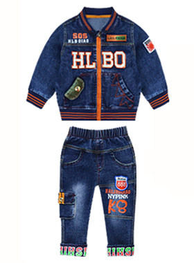 男童牛仔衣服春秋三件套
