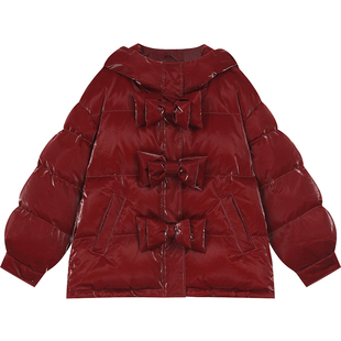 妖精的口袋抓马羽绒服红色短款外套新年战袍女2025冬季新款小个子