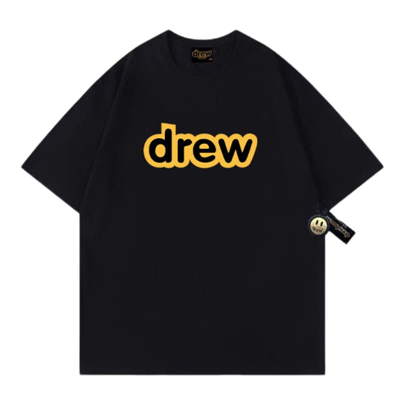 drew笑脸比伯经典字母潮牌纯棉短袖t恤情侣纯棉高街美式百搭上衣
