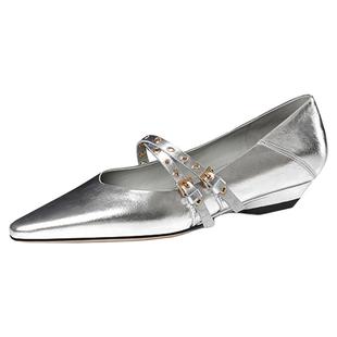 星期六红色单鞋女2025新款法式尖头平底玛丽珍鞋真皮通勤气质女鞋