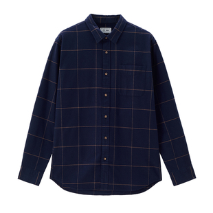 佐丹奴2026年春纯棉法兰绒通勤单口袋长袖格子衬衫外套男01044875