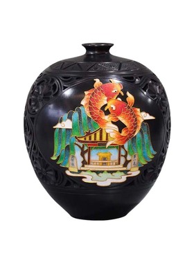 济南非遗龙山黑陶工艺品景泰蓝团花罐趵突泉文创礼品送朋友伴手礼