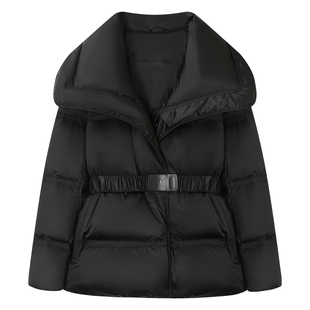 2025新款女装冬季修身收腰短款羽绒服女小个子黑色大翻领鸭绒外套