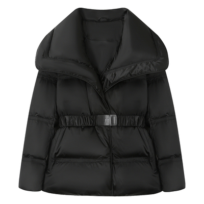 2025新款女装冬季修身收腰短款羽绒服女小个子黑色大翻领鸭绒外套