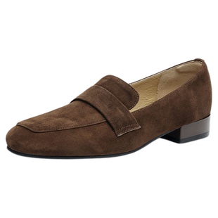 星期六棕色绒面乐福鞋女2025新款秋老钱风皮鞋软底羊皮单鞋【直】