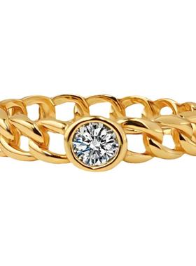 中古风简约925银古巴锁链戒指