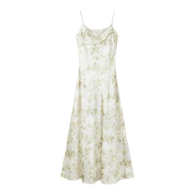 TKYSHOP荡领桑蚕丝度假风吊带裙