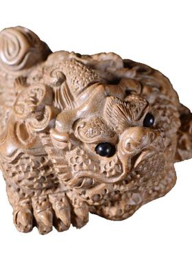 刺史绿檀三足金蟾实木雕刻工艺品