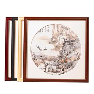 国画框实木挂墙33cm正方形相框书法字画装裱十字绣50拼图框架定制