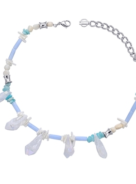 天然水晶珊瑚男女夏日钛钢粗项链