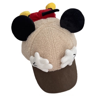 儿童帽子秋冬季可爱米奇宝宝棒球帽保暖羊羔绒护耳帽男女童鸭舌帽