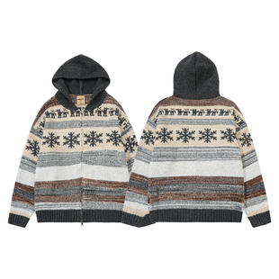 落雪沙漠小鹿提花毛衣*BUGU*连帽拉链 宽松休闲版型 慵懒情侣外套