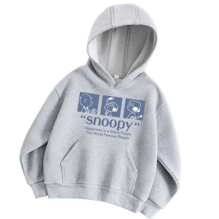 史努比童装男童加绒卫衣连帽衣服2026新款男孩带帽衫儿童薄绒上衣