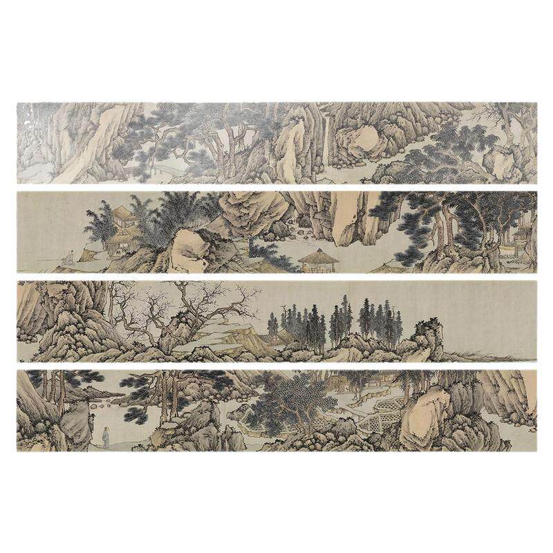 沈周国画山水画长卷宣纸临摹底稿