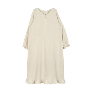 纯棉纱布料睡裙女高级感长袖连衣裙月子睡衣可外穿家居服睡袍春秋