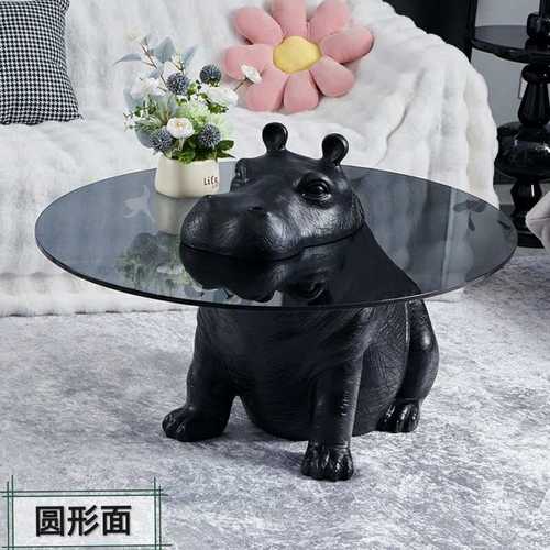 创意个性河马茶几意式客厅玻璃圆形设计师现代轻奢风茶几小户型用
