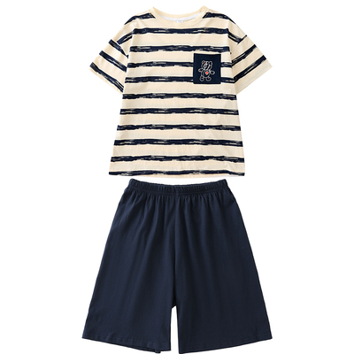 女童夏季薄款条纹卡通睡衣套装