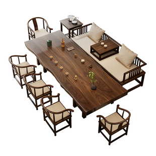 新中式花旗松实木大板茶桌椅组合家用办公室罗汉床茶几一体泡茶桌