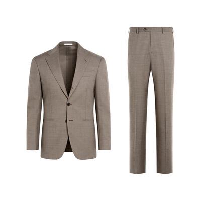 SUITSUPPLY灰褐色Traveller四股羊毛西装套装