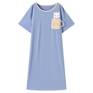 顶呱呱全棉睡裙女士夏季韩版学生卡通印花圆领舒适透气睡衣家居裙