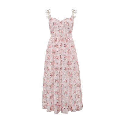 Maison Wester夏季流行度假通勤高腰碎花吊带长裙可露丽穿搭