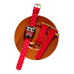 马年吊坠新年绒皮波点iwatch表带S10适用苹果S11手表高级感S9小众