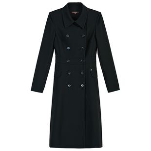 YINER音儿专选2026春季新款时尚赫本风廓形翻领双排扣收腰连衣裙