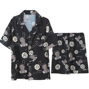 新款男士睡衣夏款男款夏季丝绸冰丝男生短袖短裤青少年薄款家居服