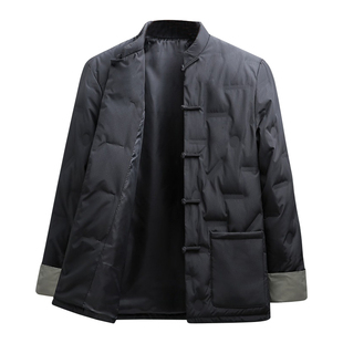 冬季男士唐装羽绒服休闲复古盘扣潮流文艺青年中式国风羽绒袄外套