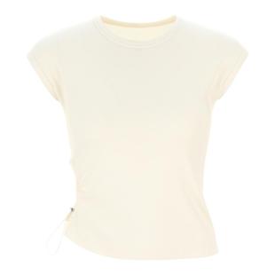 wana try棉质侧边抽绳设计上衣不对称纸片人T恤夏季新款短袖女