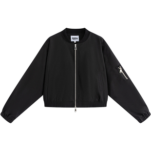 万有引力博物馆 短款黑色夹克外套女秋季2024新款宽松中性风上衣