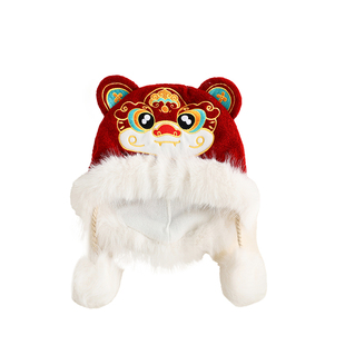 宝宝虎头帽子男童女孩秋冬季保暖加厚婴儿护耳帽子儿童红色毛绒帽