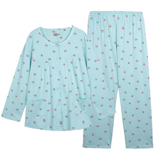 美标官方旗舰店秋冬睡衣女士长袖睡衣纯棉套装圆领宽松圆领家居服