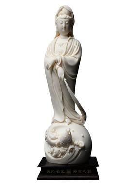 戴玉堂陶瓷摆件《玉黄瓷洒水观音像》林建胜佛像客厅装饰艺术品